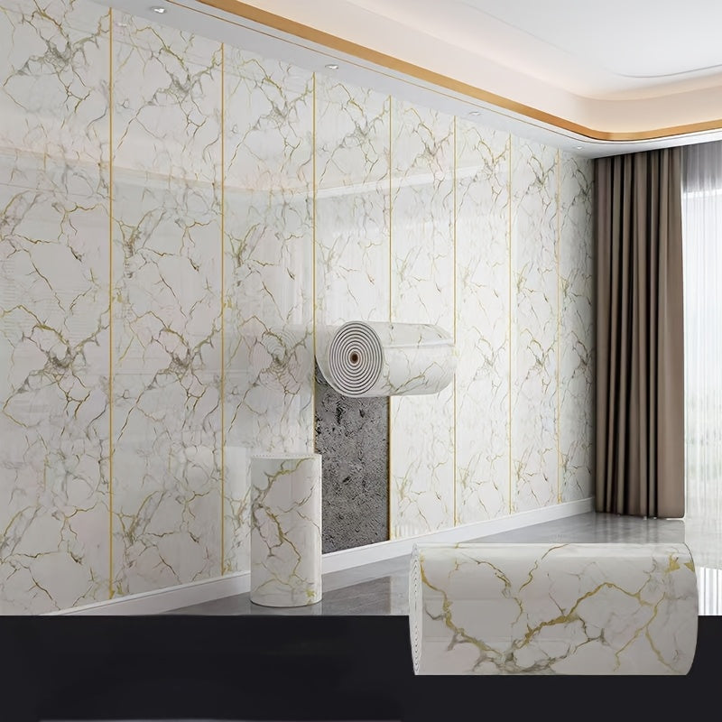 3D Marble Peel and Stick Wall Tile Stickers – Self-Adhesive Removable Glossy Glitter Backsplash Decals for Kitchen, Bathroom, Living Room & Bedroom Wall Makeover