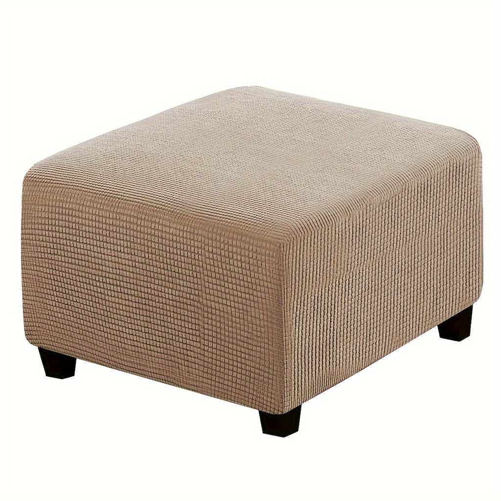 Stretch Ottoman Footstool Cover Elastic Square Slipcover – Grip Polyester Stretch Protector with Elastic-Band Closure, Machine Washable Footstool Cover for Home & Office, 1pc