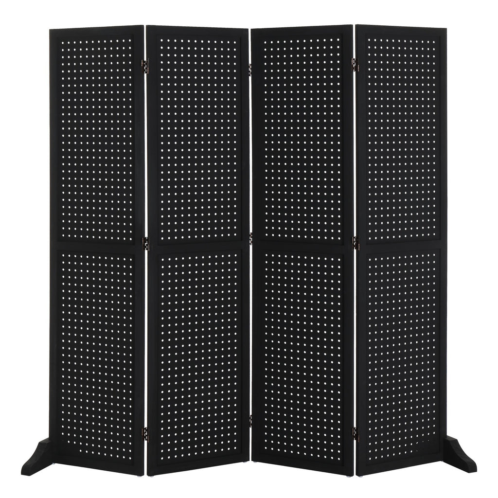 5 FT Freestanding Pegboard Room Divider | Wood Folding Privacy Screen & Display Board Organizer with Support Feet – White, Black, Natural, Grey | Craft Shows, Retail & Home