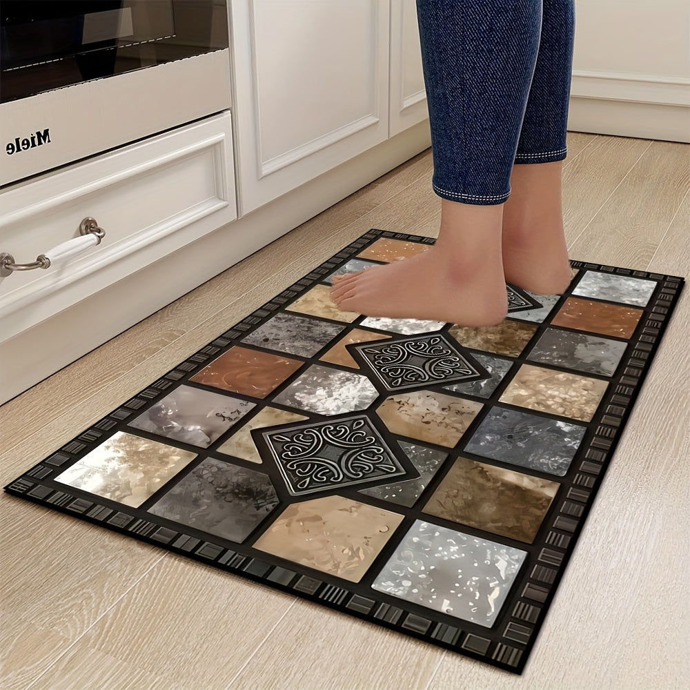 Vintage Plaid Kitchen Mat Set 2 Piece Brown Absorbent Non-Slip Fast Drying Machine Washable Floor Mats for Bathroom Kitchen Hallway Laundry Room