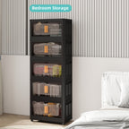 Collapsible Storage Locker with Locking Wheels – 4/5 Tier Double Door Plastic Bin Organizer, Stackable Space-Saving Storage Cabinet for Closet, Dorm, Office, Garage, Bedroom & Gym