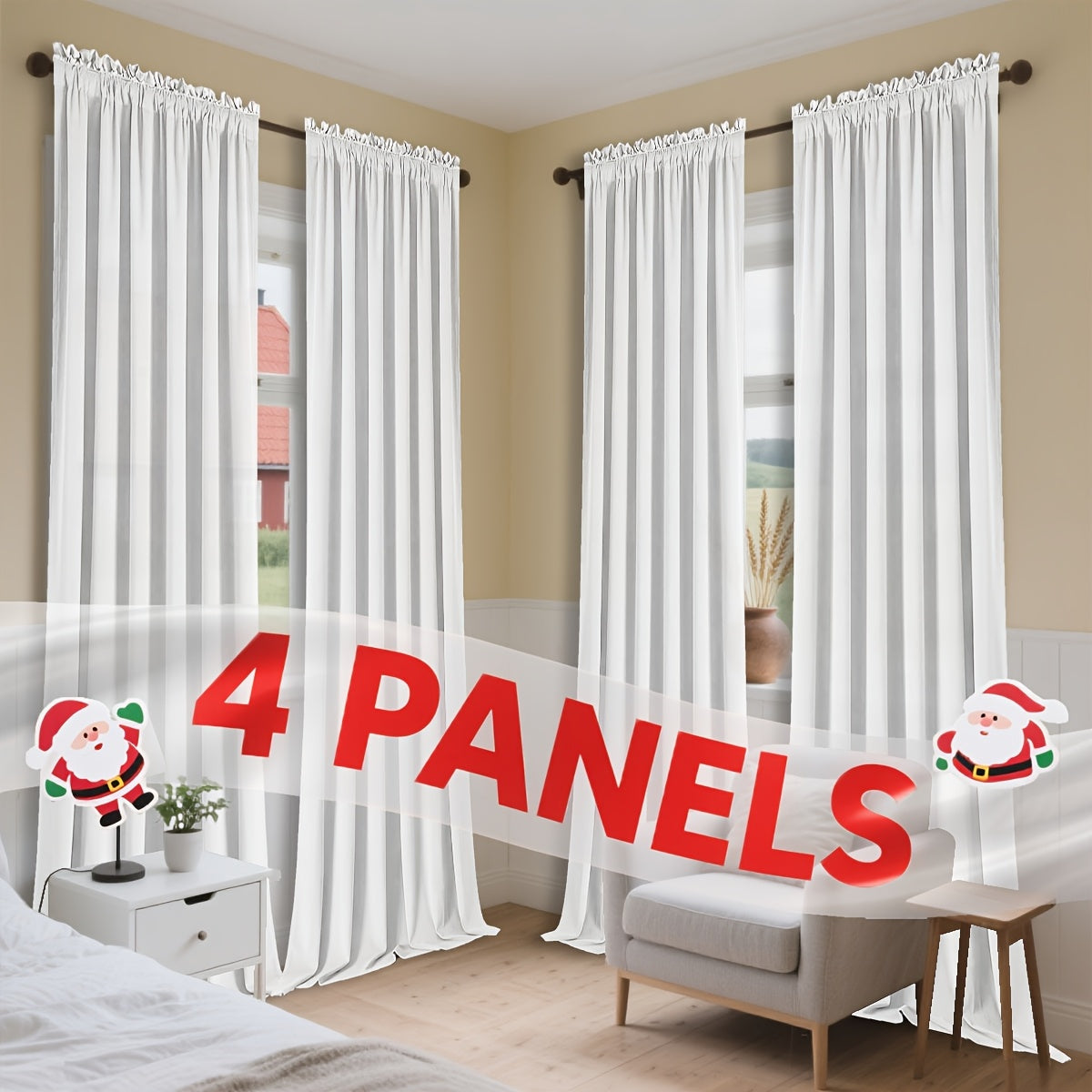 Semi-Sheer Curtains 4 Panels – Modern Light Filtering Window Drapes with Rod Pocket & Eyelet for Living Room, Bedroom & Office, Easy Install No Bleach Care