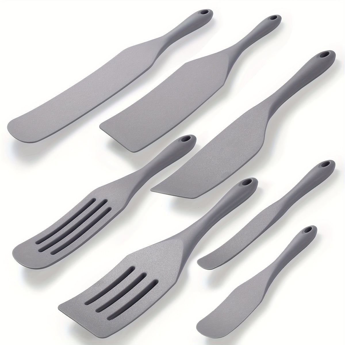 7-Piece Silicone Spurtle & Spatula Set – Heat-Resistant Cooking Utensils for Nonstick Cookware, Multi-Use Kitchen Tools for Serving, Baking, Whisking, Scooping & Spreading, Light Gray