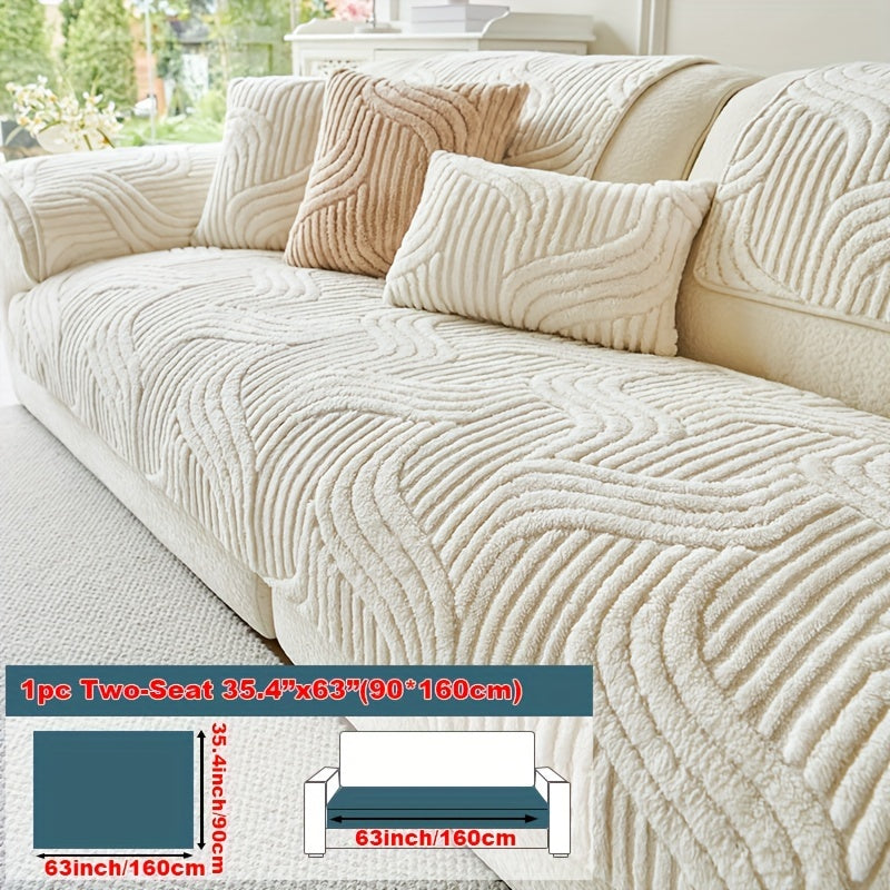 Plush Non-Slip Sofa Cover – Modern Luxurious Pet-Friendly Stretch Couch Protector for Living Room, Bedroom & Office, Soft Polyester Fabric, Breathable & Stylish, Machine Washable, No Print, 4 Sizes