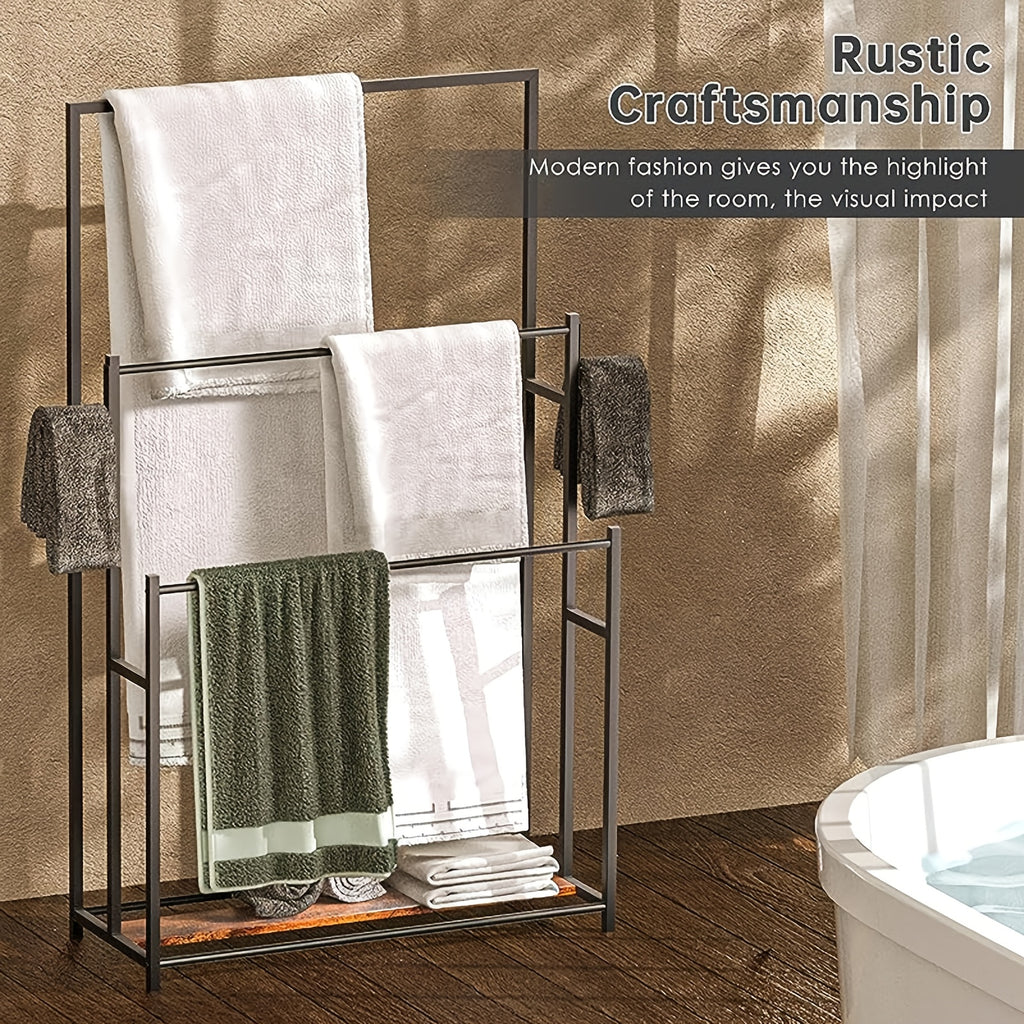 47-Inch Free Standing Towel Rack 3-Tier – Oversized Floor Bath Towel Drying Valet Holder | Blanket & Quilt Rack Stand for Bathroom, Bedroom, Pool, Beach, Hot Tub & Gym | Small & Floor Models