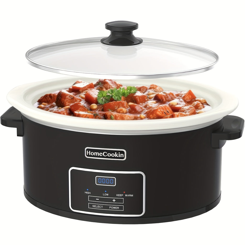 Large Digital Slow Cooker 6QT & 8QT with Stoneware Pot, Programmable Keep Warm Function, One-Touch Digital Display, 240W — Family Dinners, Roasts & Stews, Red White Black Blue