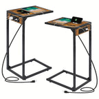 C-Shaped End Table with Charging Station – Sofa Side Table, 50LBS Capacity, Slides Under Sofa, Snack & Laptop Table for Living Room Bedroom (1pc/2pcs, w/wo Storage Bag)