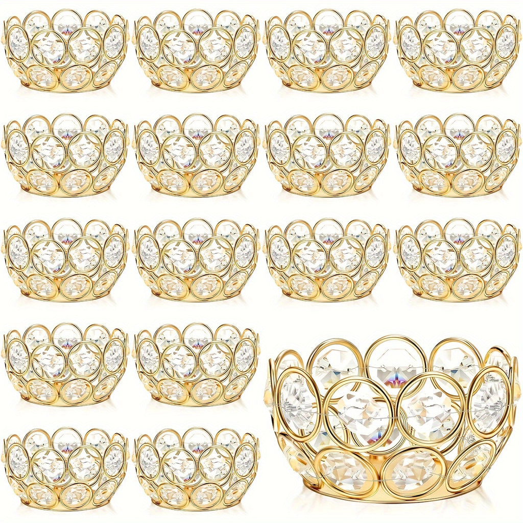 Crystal Bowl Tea Light Candle Holders Set of 20 – Wedding Centerpiece & Home Decor Dining Table Decor, Gold or Silver