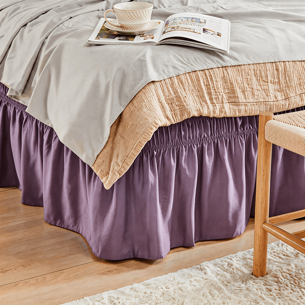 Elastic Wrap Around Bed Skirt No-Lift, 15 Inch Drop Microfiber Dust Ruffle, 30 Fade-Resistant Colors, Machine Washable, Twin Full Queen King Size