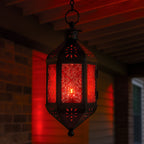 Moroccan Hanging Candle Lantern with Chain – Vintage Boho Style Iron & Glass Tealight Holder for Home, Patio, Garden, Wedding & Ramadan Decor (23.5" Overall)