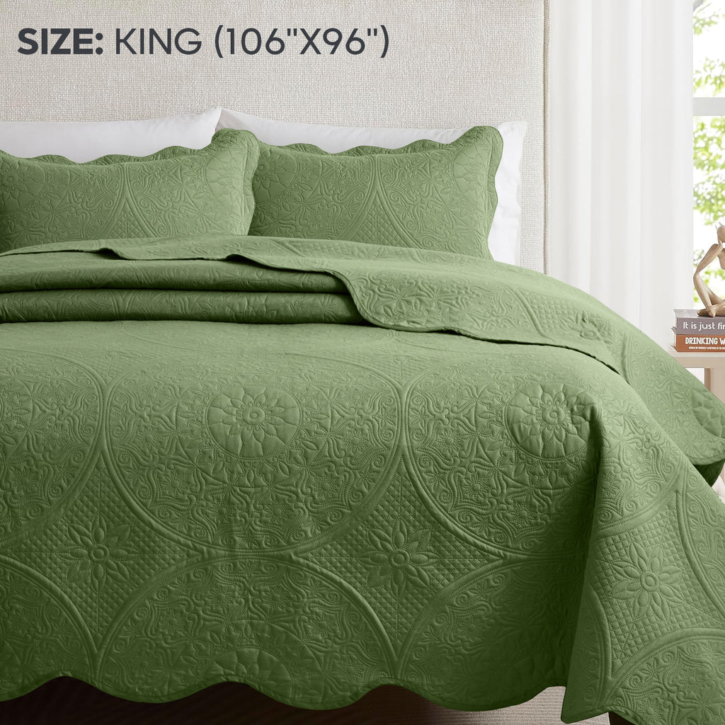 Luxury Quilted Bedspread Set 3 Piece Floral Coverlet with Pillow Shams Breathable Lightweight All Season - Twin Queen King California King 16 Colors