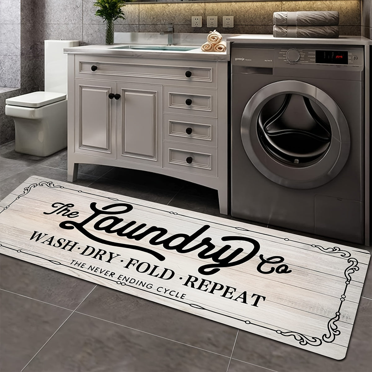 Non-Slip Washable Laundry Room Rug Runner – Rubber Backed Kitchen Mat for Farmhouse, Mudroom, Washroom & Bathroom Decor – Durable Floor Mat Runner
