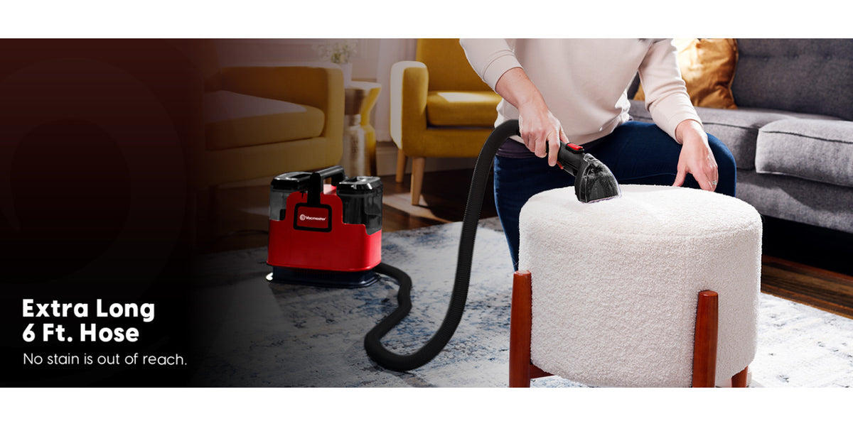 Portable Carpet & Upholstery Cleaner 15KPa – Compact Spot Stain & Odor Remover with Self-Cleaning Tool, 3.5" Tough Stain Brush, 54.1oz Tank & Extra Long Hose for Deep Spot Cleaning Carpets Sofas Cars