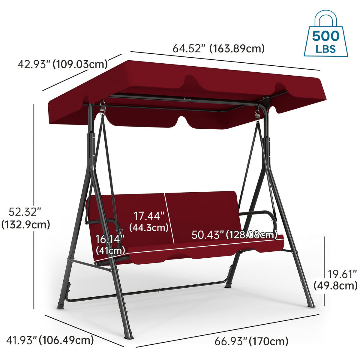 Outdoor Patio Swing Glider with Canopy & Heavy Duty Stand, Adjustable Bracket, Rust-Proof Powder Coated Frame, Sun Shade Polyester Canopy, Adult Porch Swing for Garden, Lawn and Backyard