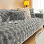 Faux Rabbit Fur Sofa Cover Non-Slip Stretchable Slipcover 3/4 Seat Bubble Soft Couch Protector – Breathable, Machine Washable, Fits Living Room, Bed & Dorm, Warm Home Decor Furniture Cover