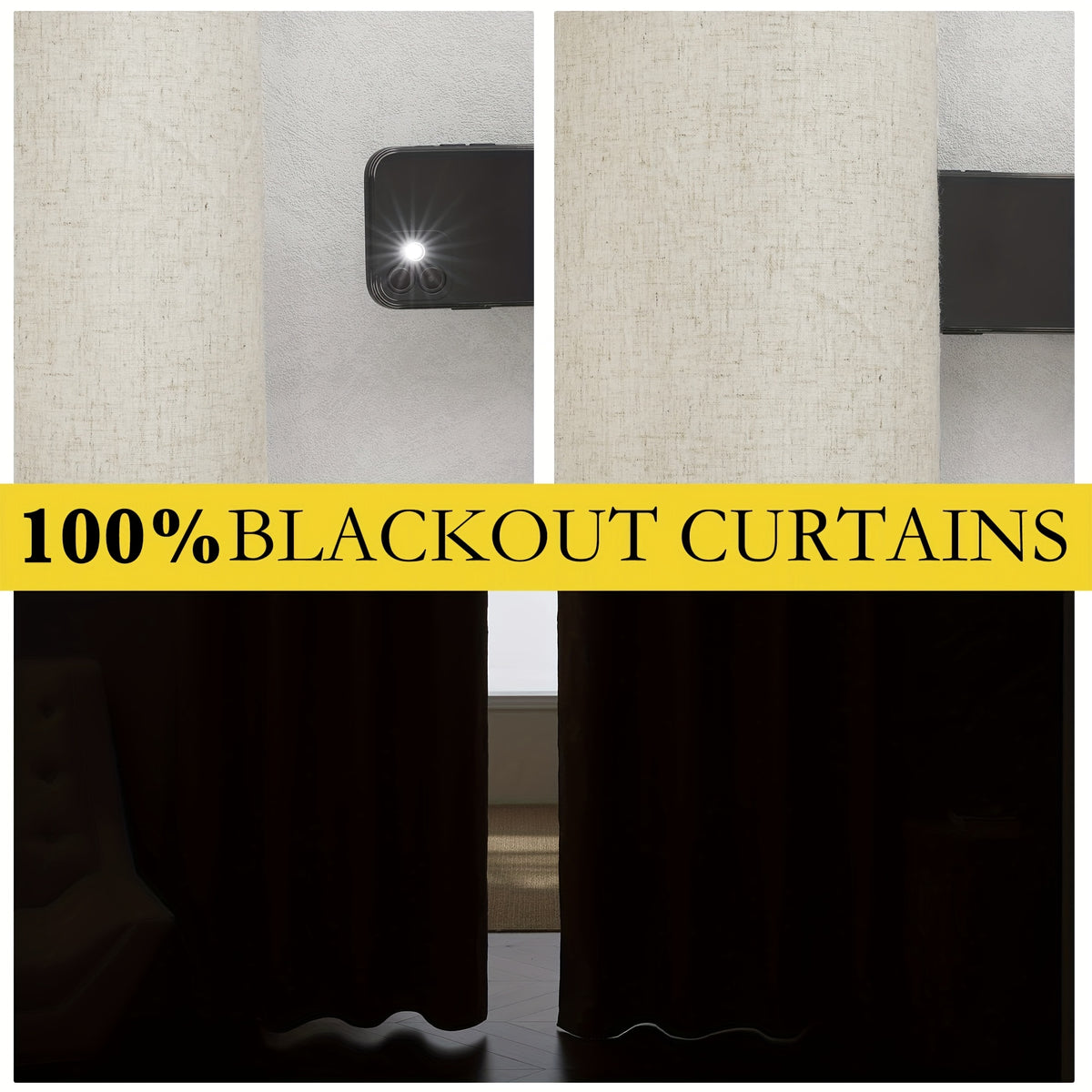 Linen Blackout Curtains 2 Panels 100% Farmhouse Grommet Top – Thermal Insulated Thick Window Drapes for Living Room Bedroom, 11 Colors 6 Sizes