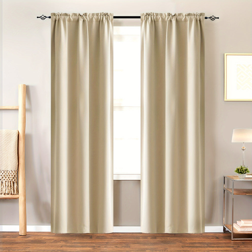 Room Darkening Curtains 2 Panels Triple Weave for Bedroom & Living Room – Thermal Insulated, Noise Reducing, Rod Pocket Solid Color Drapes