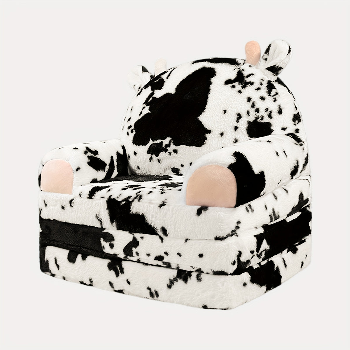 Animal Kids Foldable Sofa 2-in-1 Fold-Out Couch – Soft Polar Fleece High-Density Foam Lounger Chair for Playroom, Boys & Girls Room Decor, Cute Teddy Bear, Panda, Kitten & Milk Cow Styles