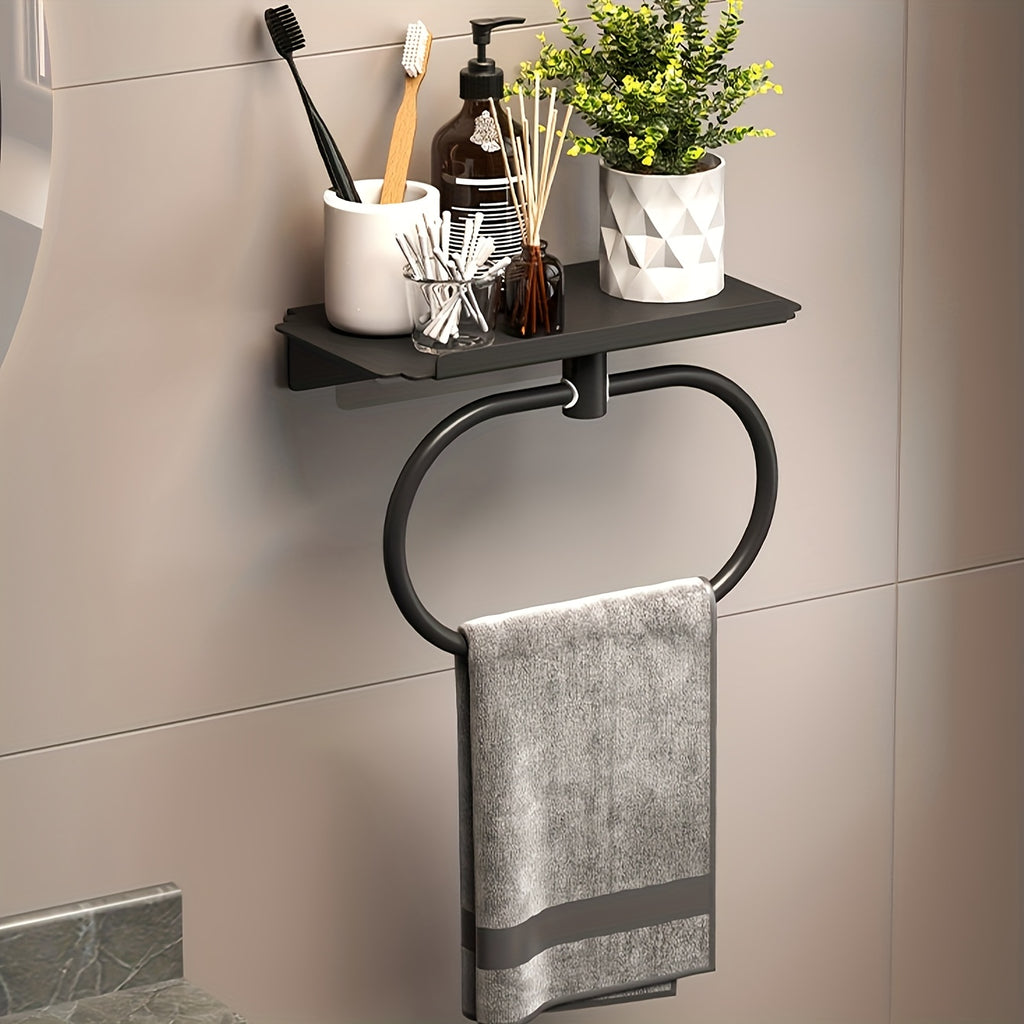 Oval Metal Towel Ring Wall Mounted – No-Drill Bathroom Organizer, Modern Matte Black Finish, Durable & Elegant Home Decor