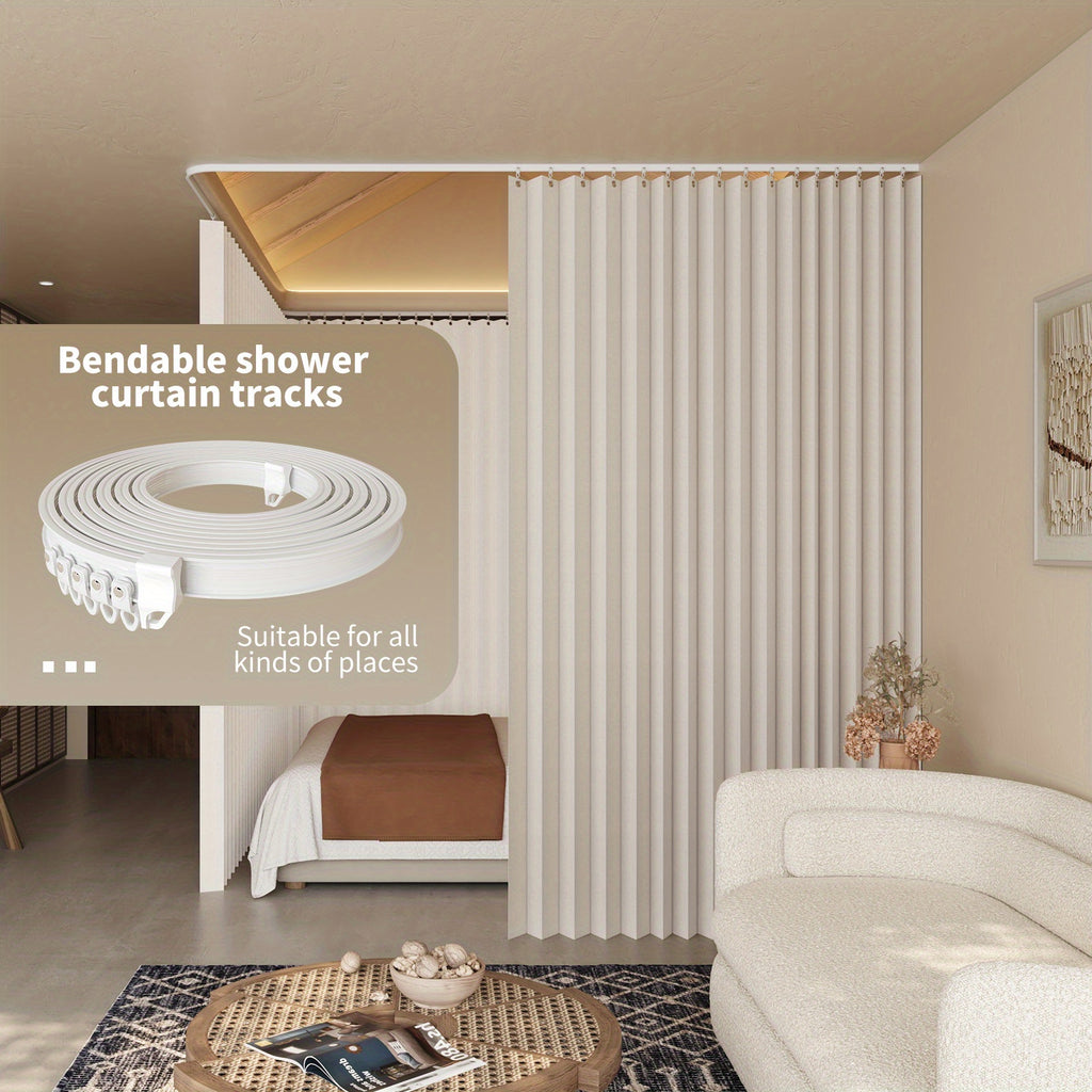 Flexible Bendable Curtain Track Rail System with Metal Hooks – Adjustable Window & Shower Curtain Rod for Bedroom & Bathroom | White | 4 Sizes