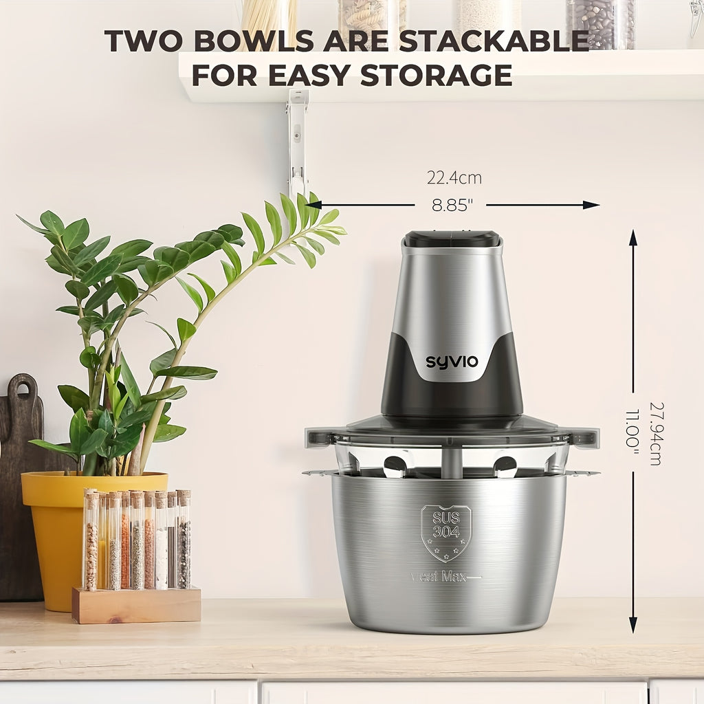 Mini Electric Food Processor & Meat Grinder 450W with 2 Bowls, 4 Bi-Level Stainless Blades & 2 Speeds, Electric Food Chopper for Baby Food, Meat, Onion & Vegetables, Great Christmas Gift