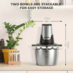 Mini Electric Food Processor & Meat Grinder 450W with 2 Bowls, 4 Bi-Level Stainless Blades & 2 Speeds, Electric Food Chopper for Baby Food, Meat, Onion & Vegetables, Great Christmas Gift