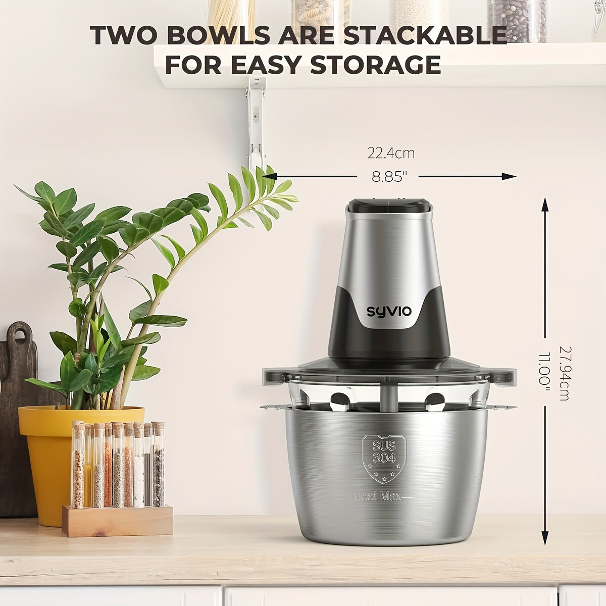 Mini Electric Food Processor & Meat Grinder 450W with 2 Bowls, 4 Bi-Level Stainless Blades & 2 Speeds, Electric Food Chopper for Baby Food, Meat, Onion & Vegetables, Great Christmas Gift