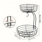 2-Tier Countertop Fruit & Vegetable Basket Bowl Rack with Banana Hooks – Space-Saving Kitchen Storage for Fruits, Vegetables, Bread & Snacks