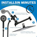 Rain Shower System with Handheld Showerhead 8/10/12 Inch Rainfall Head, All-Metal T-Splitter, 13-Inch Arm, 78-Inch Hose, 6-Function Spray Settings & Anti-Clogging Nozzle – Chrome & Black