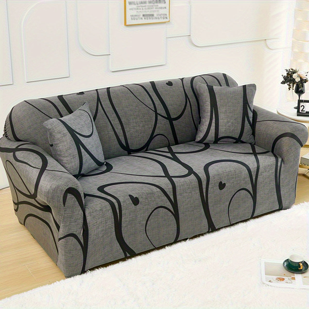 Stretch Sofa Cover Digital Print Floral – High-Stretch Polyester Non-Slip Machine Washable Telescopic Slipcover for 1 2 3 4 Seater Sofas, Contemporary Furniture Protector for Home & Office
