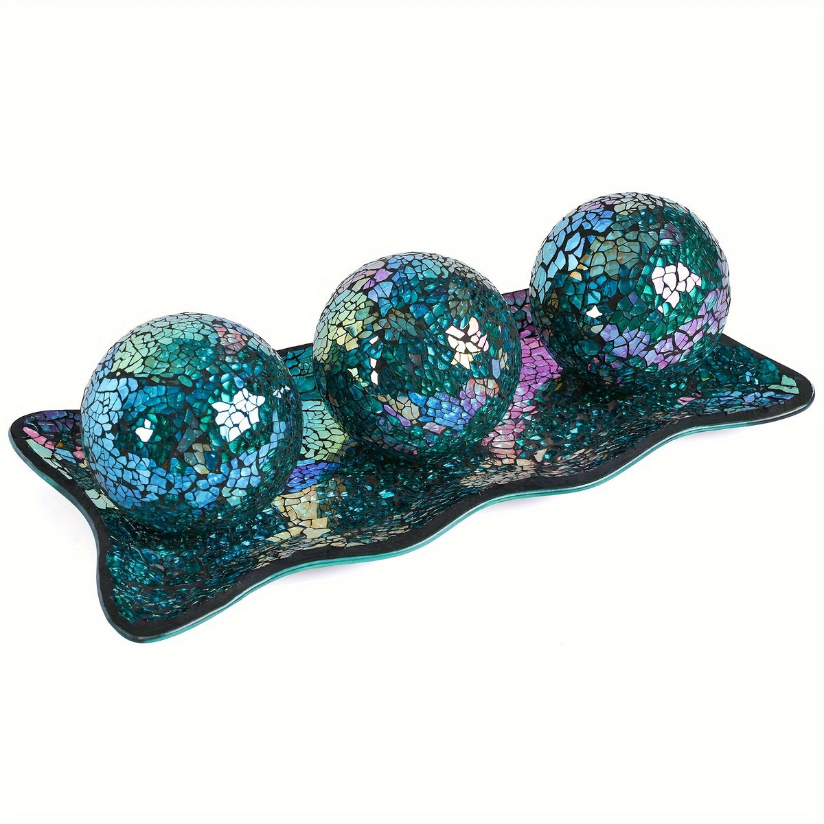 Decorative Glass Balls for Bowls Set of 3 with Glass Tray 3-Inch Bowl Fillers Centerpiece Table Decorations for Home Living Room Dining Coffee Table Silver Turquoise Black