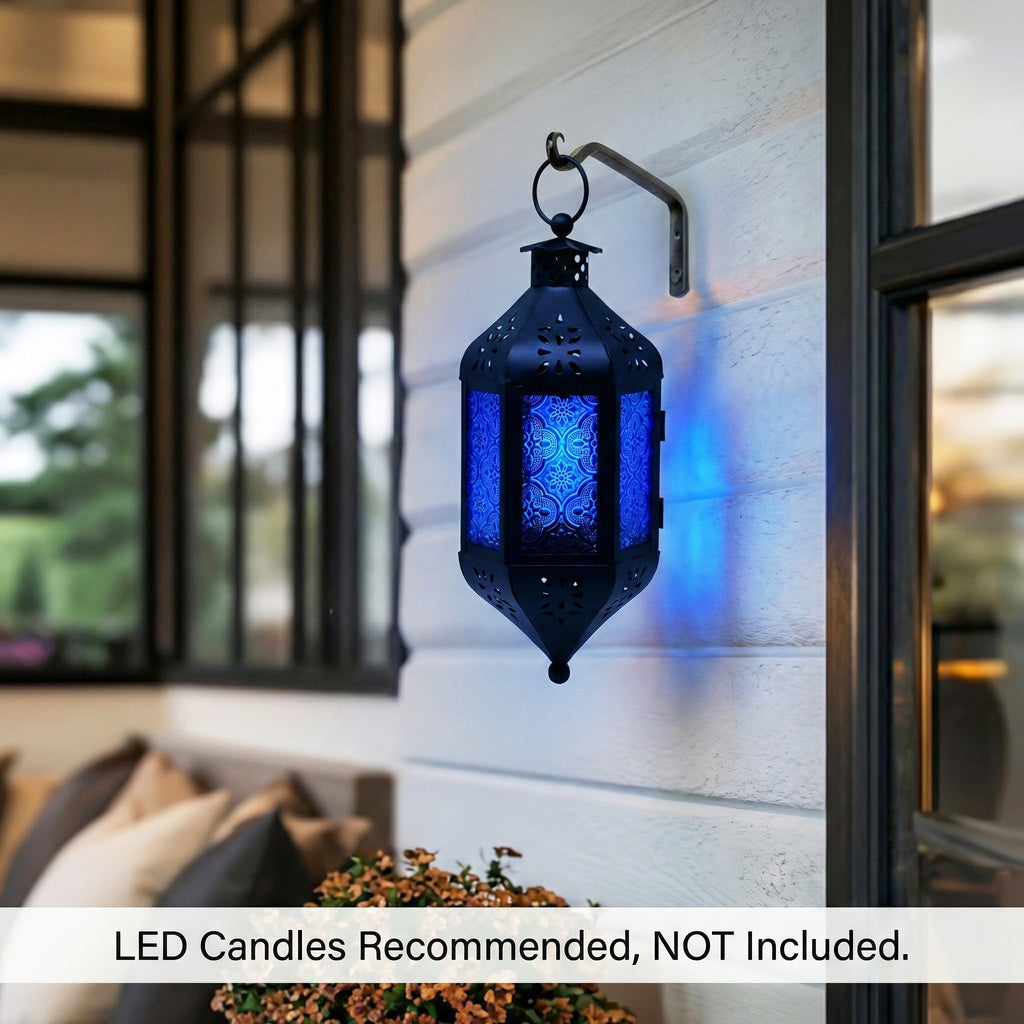 Moroccan Hanging Candle Lantern with Chain – Vintage Boho Style Iron & Glass Tealight Holder for Home, Patio, Garden, Wedding & Ramadan Decor (23.5" Overall)