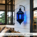 Moroccan Hanging Candle Lantern with Chain – Vintage Boho Style Iron & Glass Tealight Holder for Home, Patio, Garden, Wedding & Ramadan Decor (23.5" Overall)