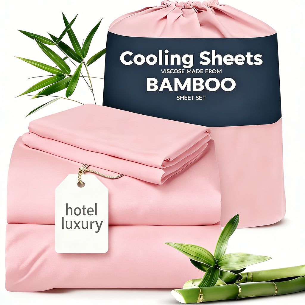 Bamboo Bed Sheets Set 1660TC Ultra Soft Deep Pocket Cooling 3/4pcs – Luxury Fitted Sheet & Pillowcase Set for Twin Full Queen King, 14 Colors