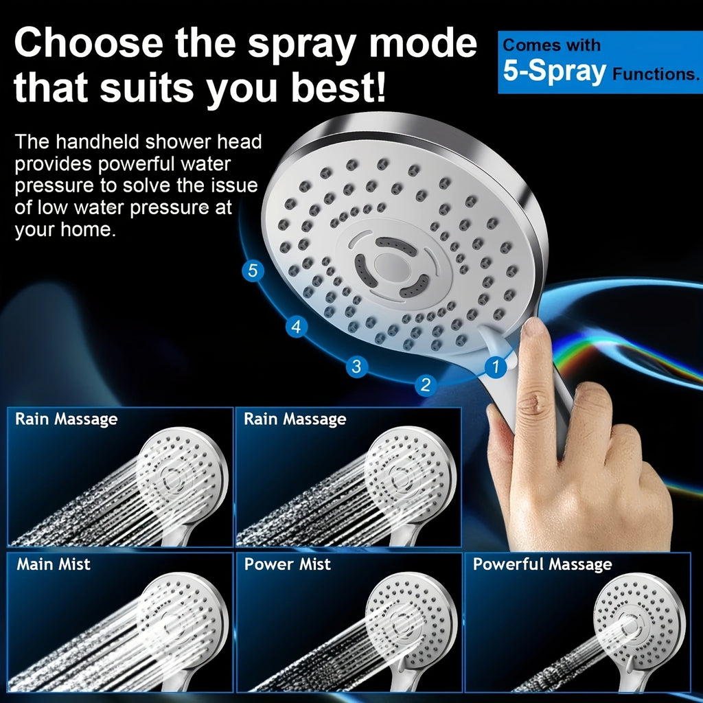 High Pressure Shower Head with Handheld Combo 9-Spray Settings 8 10 12 Inch Rainfall Stainless Steel Hose Adjustable Bracket Chrome Black