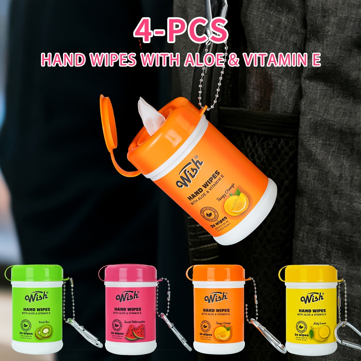 Mini Travel Hand Wipes 4-16 Pack Assorted Scents - Portable Pocket Wet Wipes for Travel Outdoor Picnic Kitchen & Bathroom 80-320 Sheets