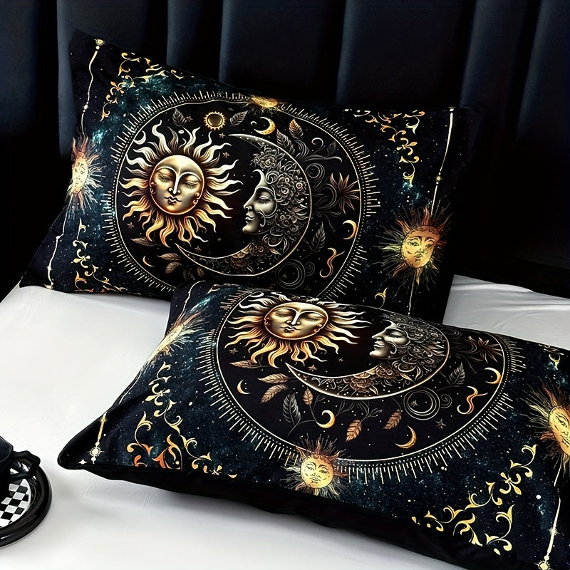 Celestial Sun Moon Duvet Cover Set 3 Piece - Soft Breathable Galaxy Planet Print Bedding Twin Full Queen King Dorm Bedroom No Insert