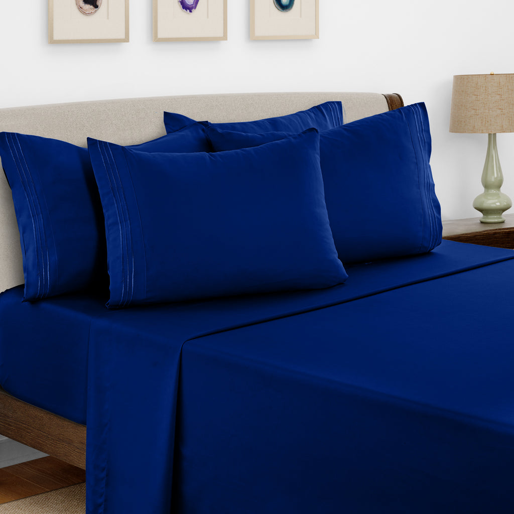Brushed Microfiber Bed Sheet Set 6 Piece with Embroidered Pillowcases - Hotel Luxury Deep Pocket 16 Inch, Soft Breathable All Season, 24 Colors, Twin Twin XL Full Queen King Cal King