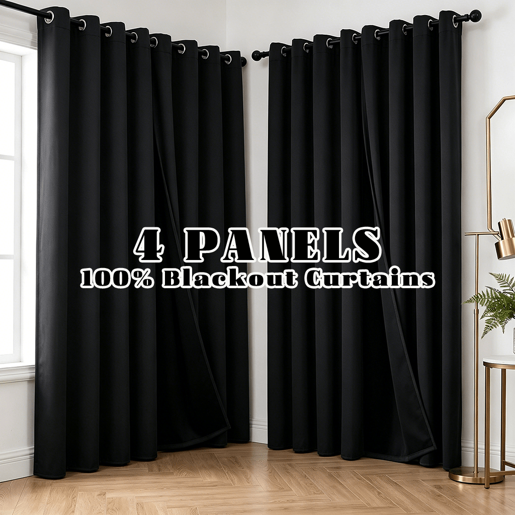 Blackout Curtains 4-Panel Grommet Top 100% Room Darkening Thermal Insulated Drapes | Noise Reducing Light Blocking Window Curtains for Bedroom Living Room, Black Gray Wine Red Dark Green