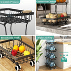 Fruit and Vegetable Basket Storage Cart with Wheels 4-Tier & 5-Tier Stackable Metal Rolling Produce Rack for Kitchen Pantry Bathroom Corner
