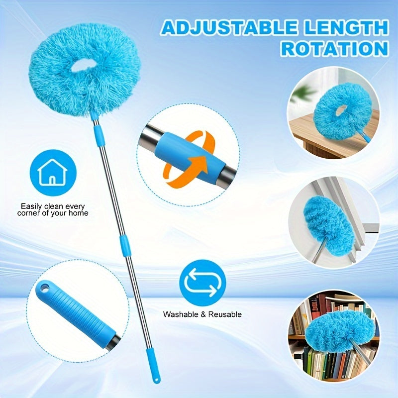 Ceiling Fan & High-Reach Dust Brush with Extension Rod – Detachable Washable Ultra-Fine Microfiber Cleaner for Fans, High Ceilings, Furniture & Cars, Blue