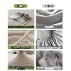 Striped Stretch Sofa Cover 1pc – Washable Non-Slip Scratch-Resistant All-Season Sofa Slipcover for 1 2 3 4 Seater, White Sawtooth Textured Fabric Couch Protector for Living Room Home Decor