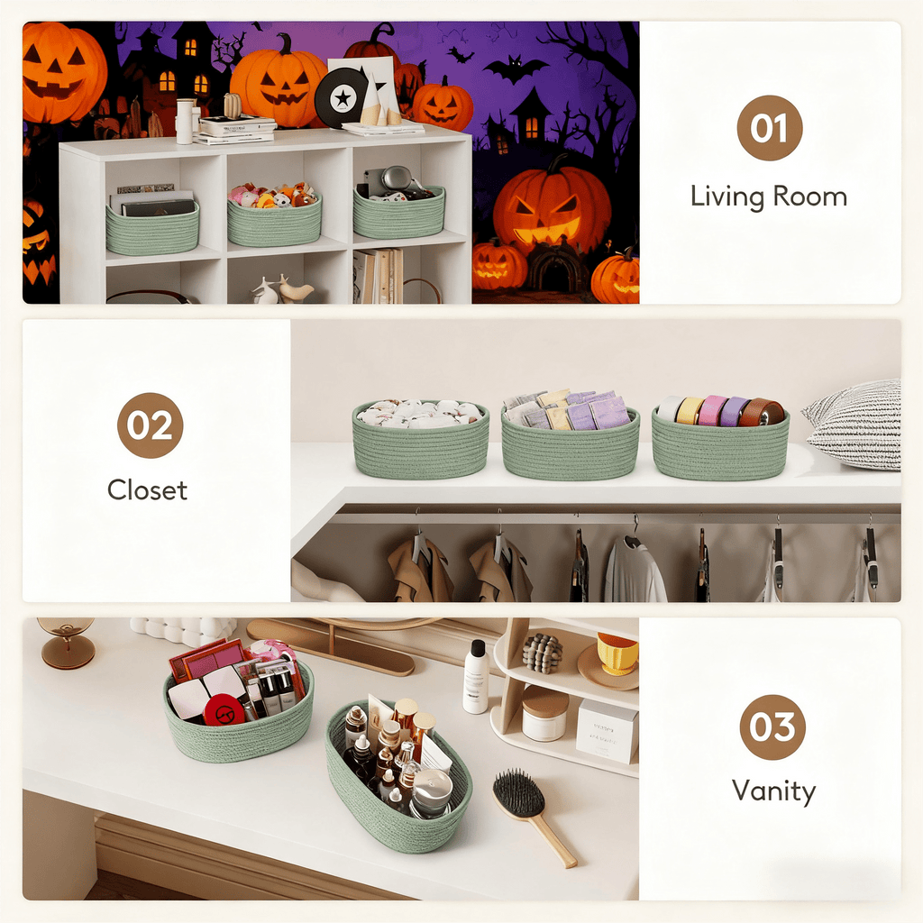 Woven Storage Baskets Set of 6 – Cotton Rope Round Shelf Baskets Bins for Organizing Closet Living Room Bedroom Playroom, Cute Small Decorative Cube Storage Caddy, Multiple Colors Available