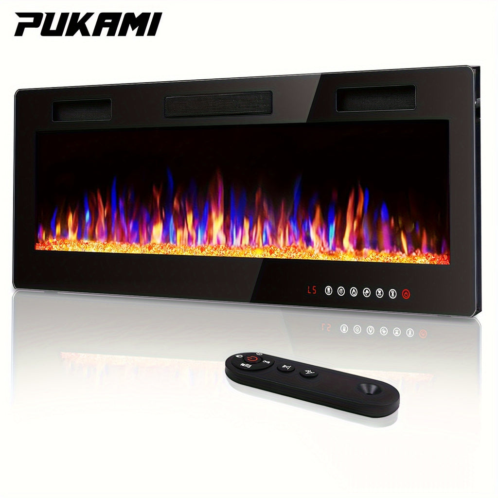Vitesse Ultra-Thin Electric Fireplace In-Wall Recessed & Wall Mounted Linear Heater Multicolor Flame Timer 750W/1500W Touch Screen Remote Control