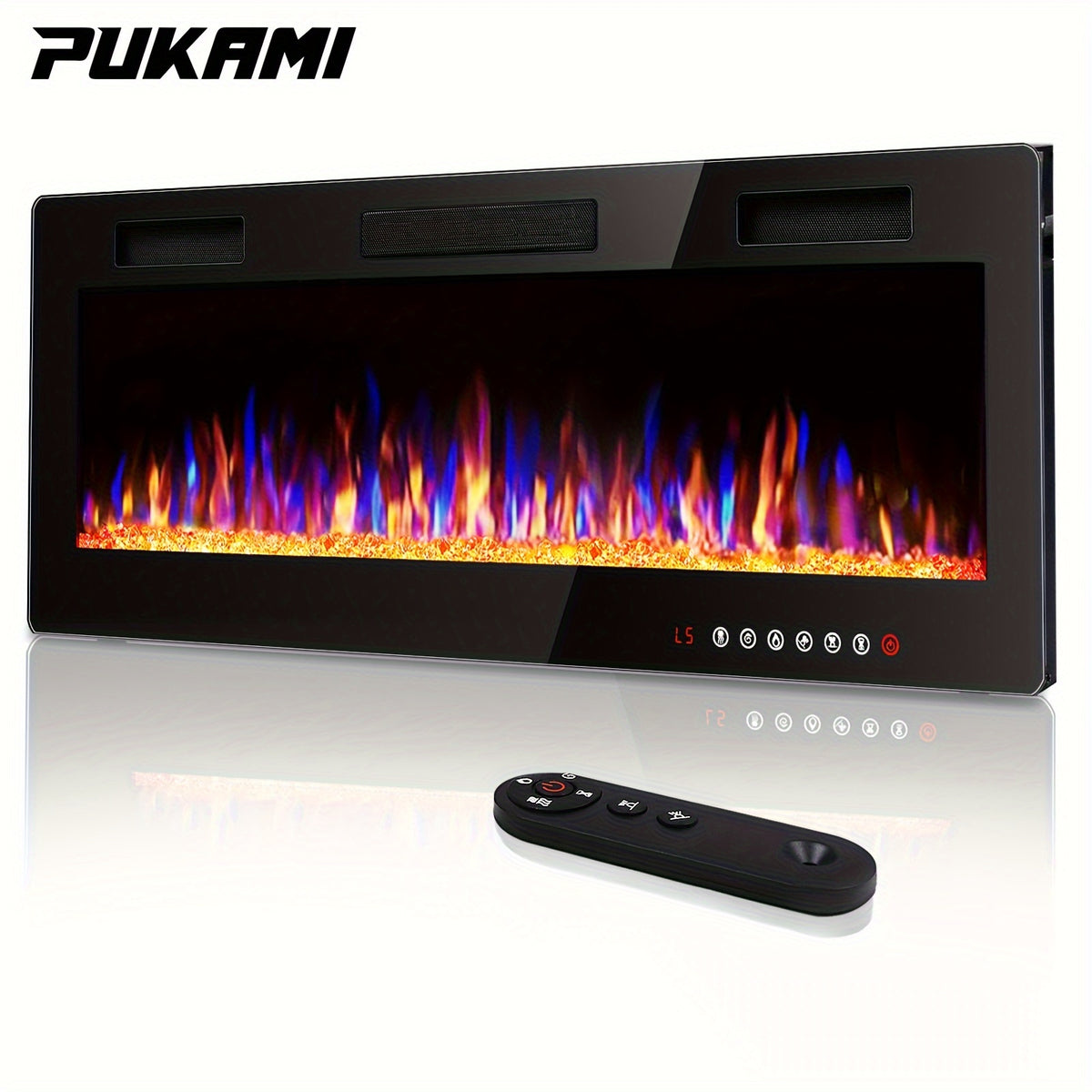 Vitesse Ultra-Thin Electric Fireplace In-Wall Recessed & Wall Mounted Linear Heater Multicolor Flame Timer 750W/1500W Touch Screen Remote Control