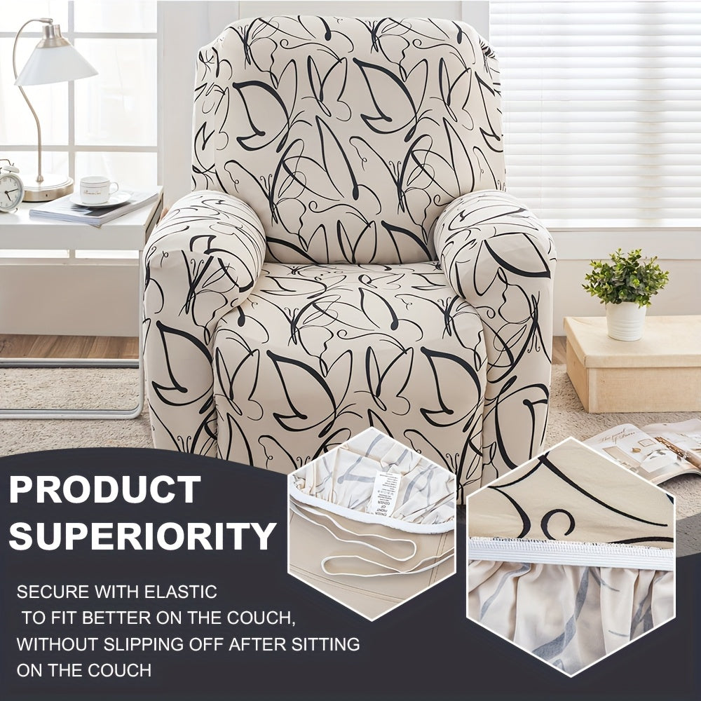 Recliner Slipcover Set of 4 with Side Pocket, Extra Large Jacquard Stretch Furniture Protector Cover, Elastic Band Closure, 92% Polyester All-Season Recliner Chair Cover for Living Room, 10 Patterns
