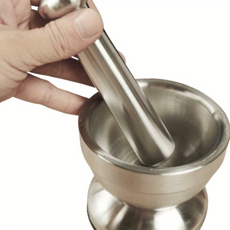 Stainless Steel Mortar and Pestle Set with Manual Spice Grinder - Heavy Duty 304 Stainless Pounding Pot for Grinding Herbs, Garlic, Pepper & Spices, Kitchen Cooking Tool