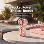 Handheld Mini Fan USB Rechargeable 199-Speed Portable Pocket Fan – Transparent High-Speed Personal Fan for Outdoor, Travel & Summer Cooling