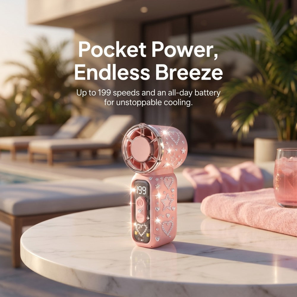 Handheld Mini Fan USB Rechargeable 199-Speed Portable Pocket Fan – Transparent High-Speed Personal Fan for Outdoor, Travel & Summer Cooling