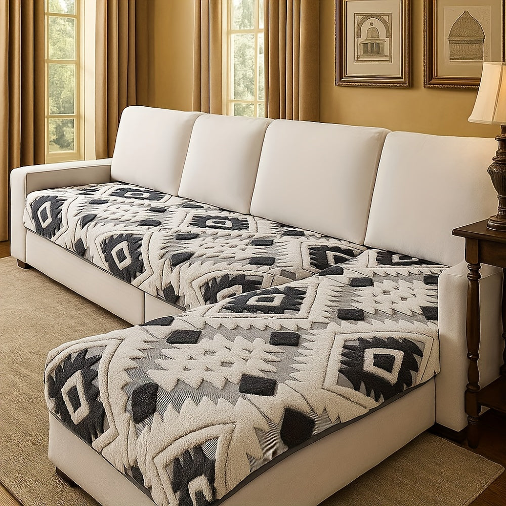 Bohemian Jacquard Sofa Cover Set 2pcs - Plush Thick Non-Slip L-Shaped Geometric Pattern Pet-Friendly All-Season Sofa Protector Machine Washable for Sectional Couches and Loveseats